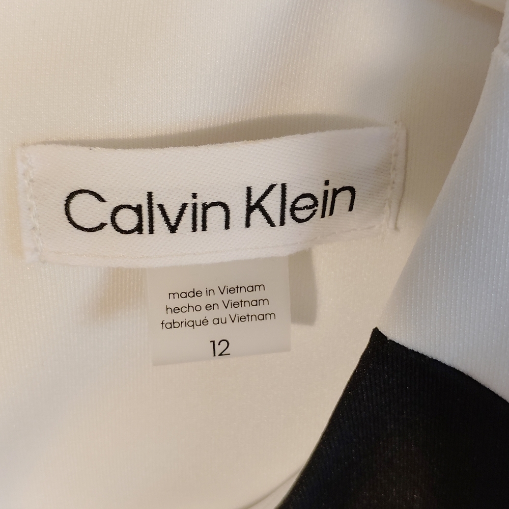 Calvin Klein Black and White Colorblock Midi Sheath Dress - Picture 4 of 5